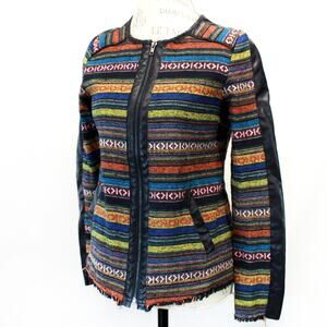 West 36th Y2K tapestry faux leather trim southwest west zip jacket pockets Small